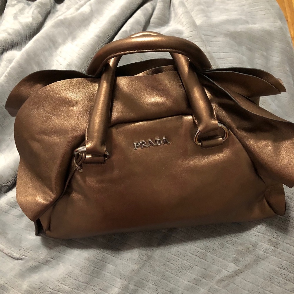 Bronze Prada ruffle tote bag